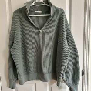 TNA Sage Green Ribbed Knit Sweater